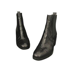 Rag & Bone Walker ll Women's Black Leather Croc Print Ankle Boots, Sz 36.5 NWOB
